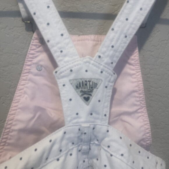 Naartjie Size 5-6 Denim Shortalls Overalls White Polka Dots Shorts - Picture 6 of 9
